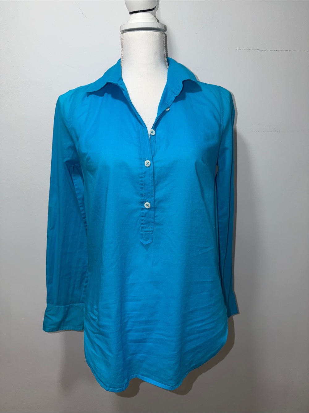 J Crew Women Linen Coastal Nautical Collared Shirt Preppy MobWife Size 0 Classic